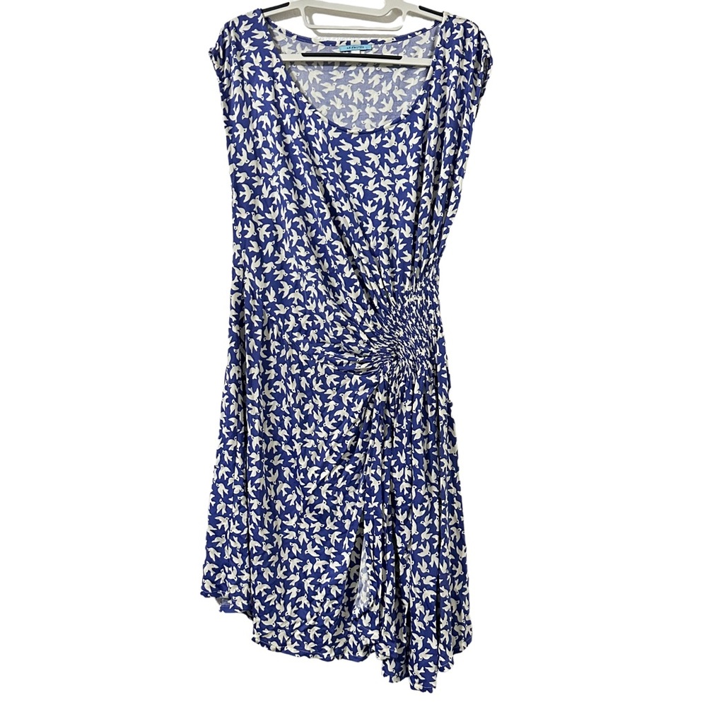Anthropologie Leifnotes Blue Birdies Graphic Print Day Fit & Flare Dress Size‎ M